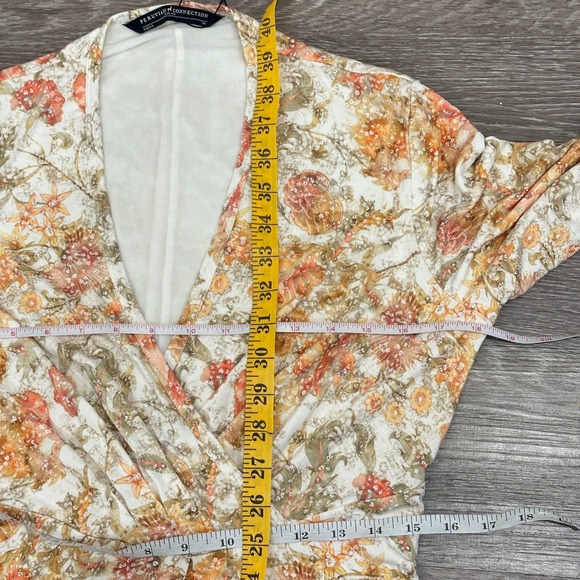 Peruvian Connection Persephone Dress Floral V-Neck Jersey Midi Orange Cream L - Picture 11 of 13
